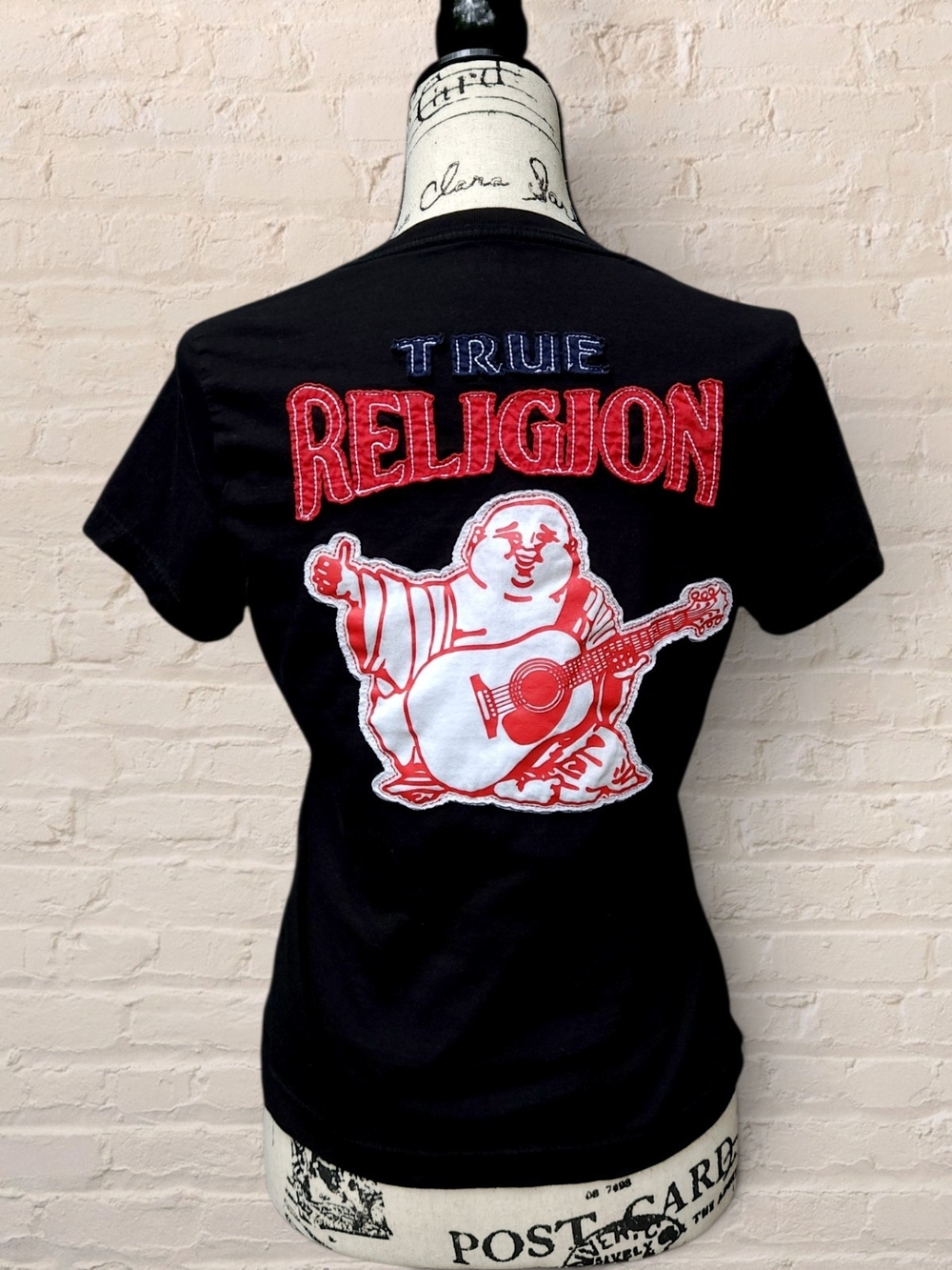 True Religion Black Buddha Graphic T Shirt Size Small Red Horseshoe Patch S